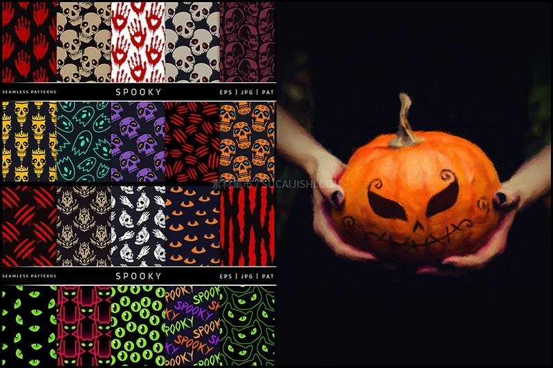 100种万圣节无缝图案背景素材,AI PAT格式